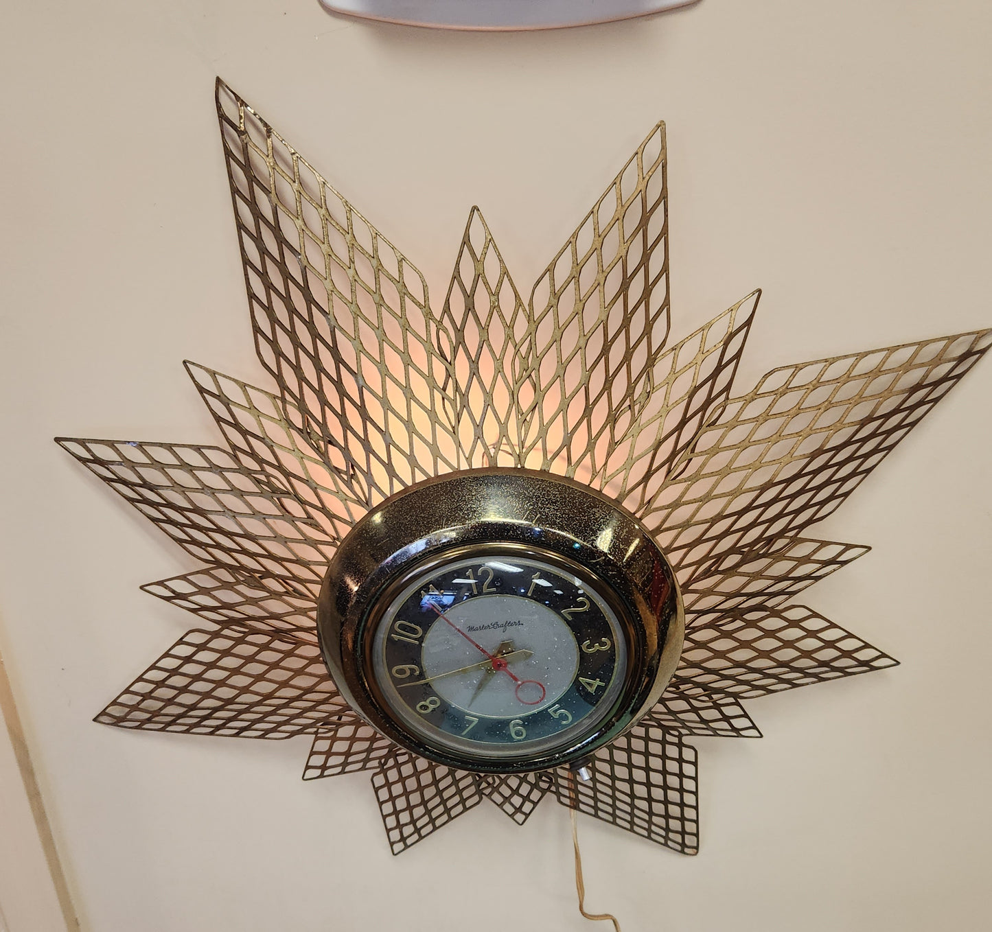 Mid-Century Sunburst Starburst Electric Wall Clock by Mastercrafters