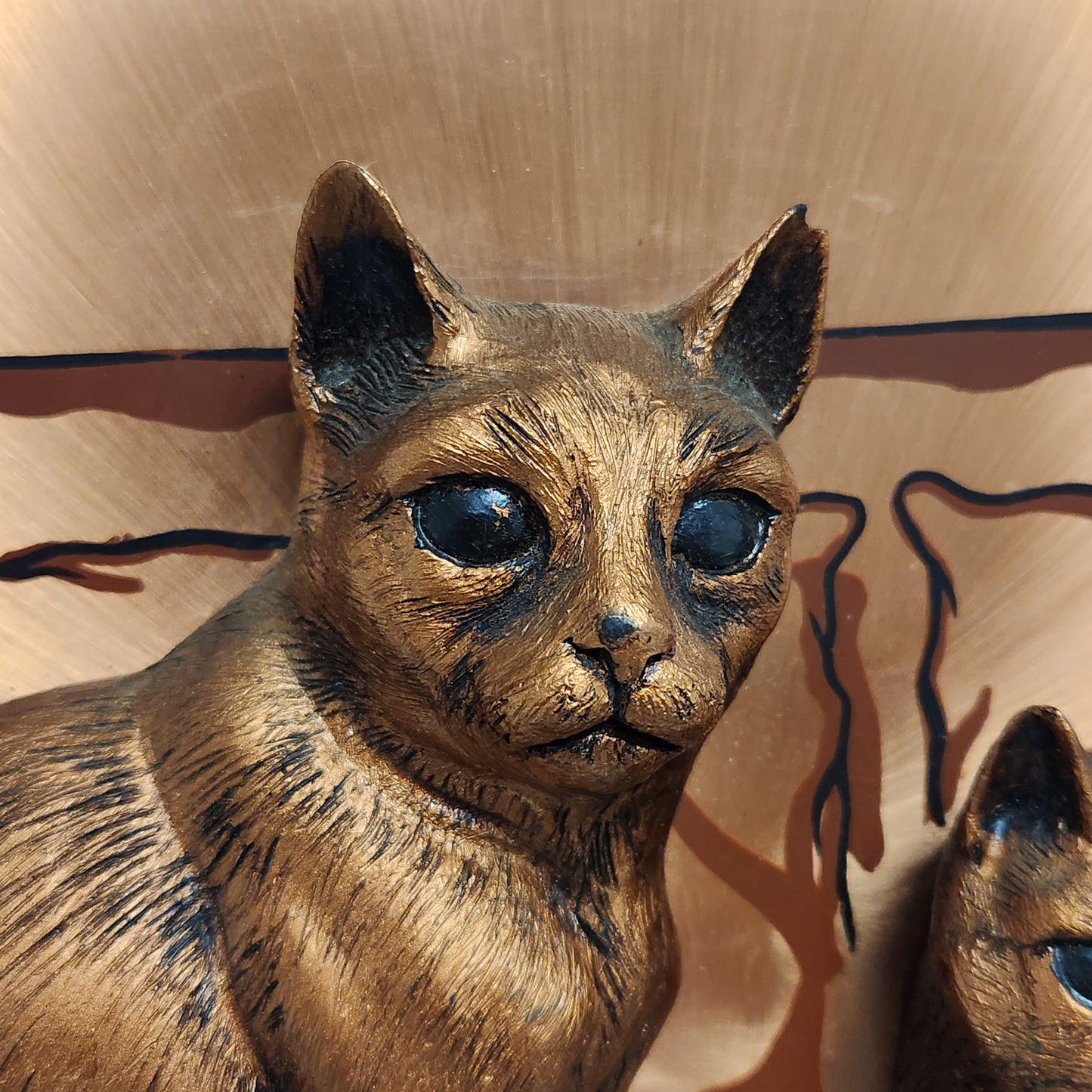 Vintage Copper & Wood Raised Relief 3D Cat Wall Art