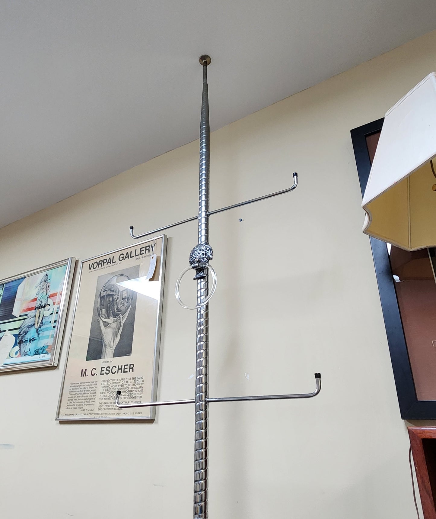 Vintage Chrome 8' Ceiling Tension Pole Towel Rack / Clothes Hanger
