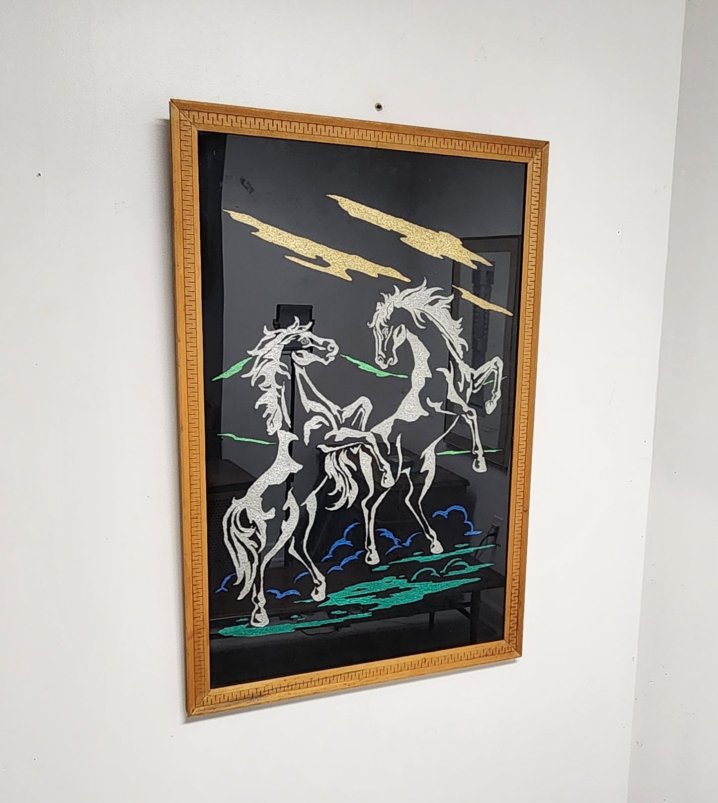 Vintage Horses Playing Glittery Wall Art