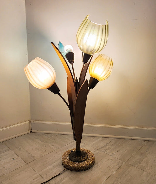 Mid-Century Modern Tulip Walnut Table Lamp
