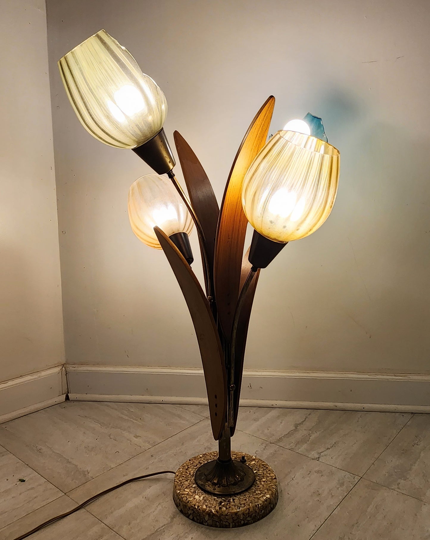 Mid-Century Modern Tulip Walnut Table Lamp
