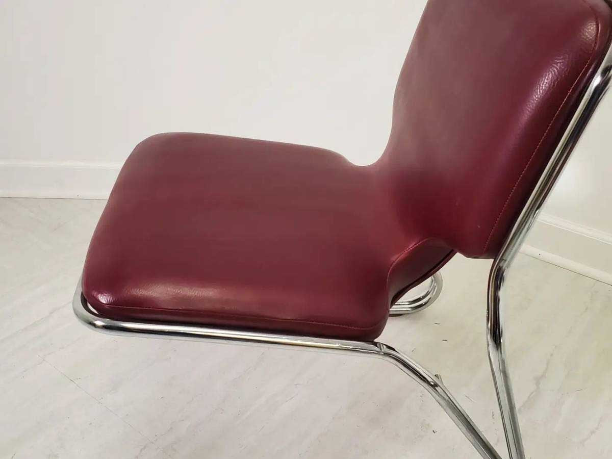 Pair of Mid-Century Burgundy Leather & Chrome Cantilevered Chairs