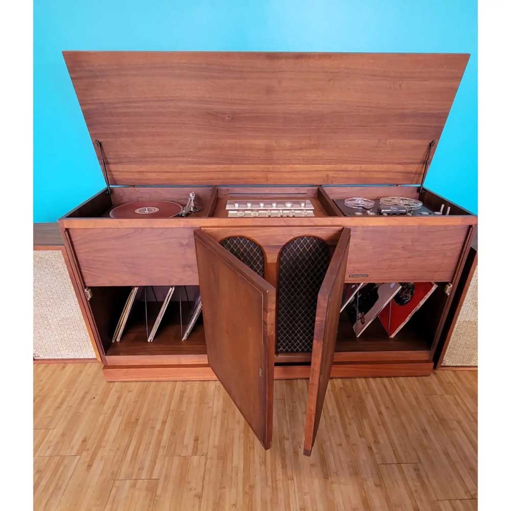 Mid-Century Barzilay Stereo Turntable Console Cabinet with AR Speakers