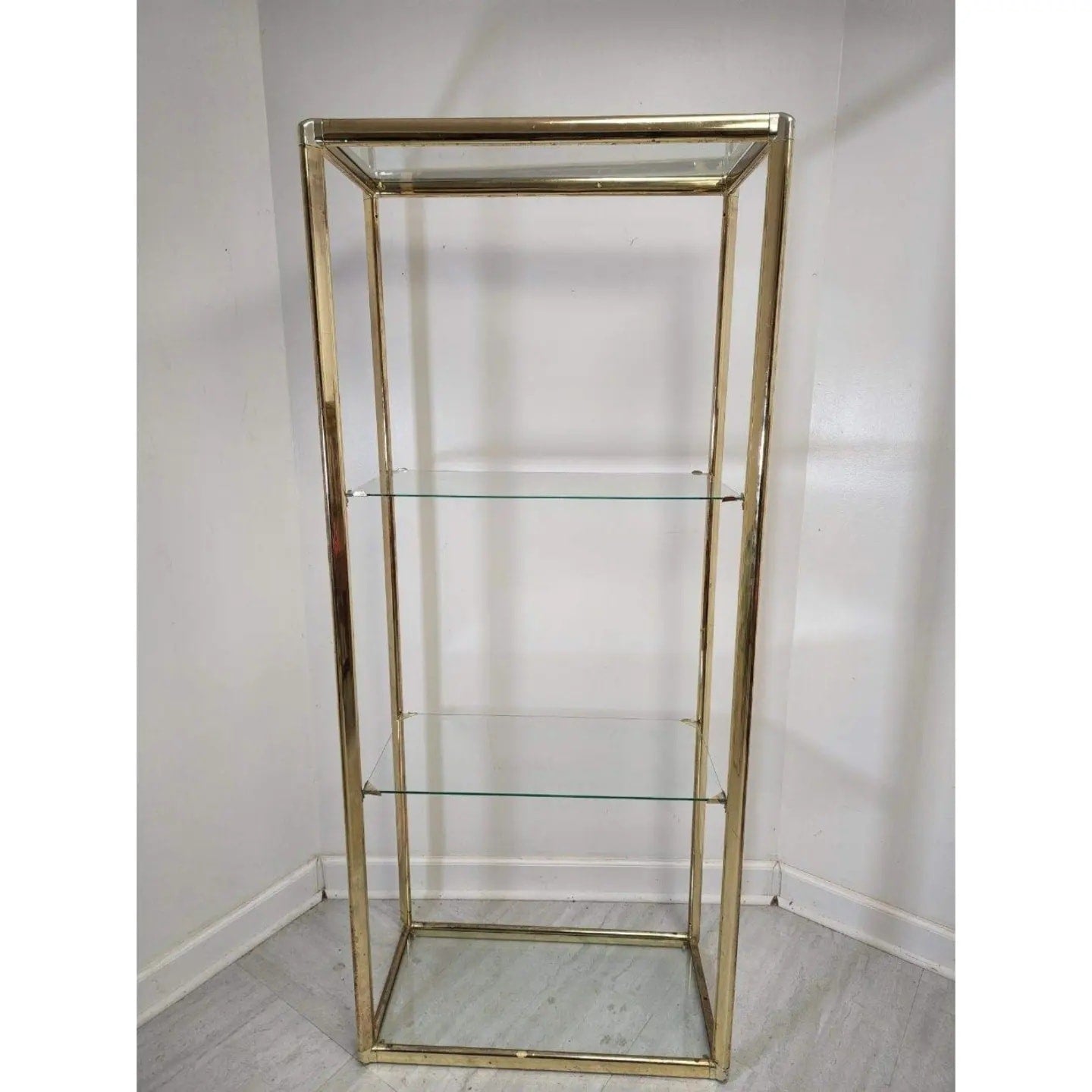Vintage Brass & Glass Etagere Display Shelving Unit