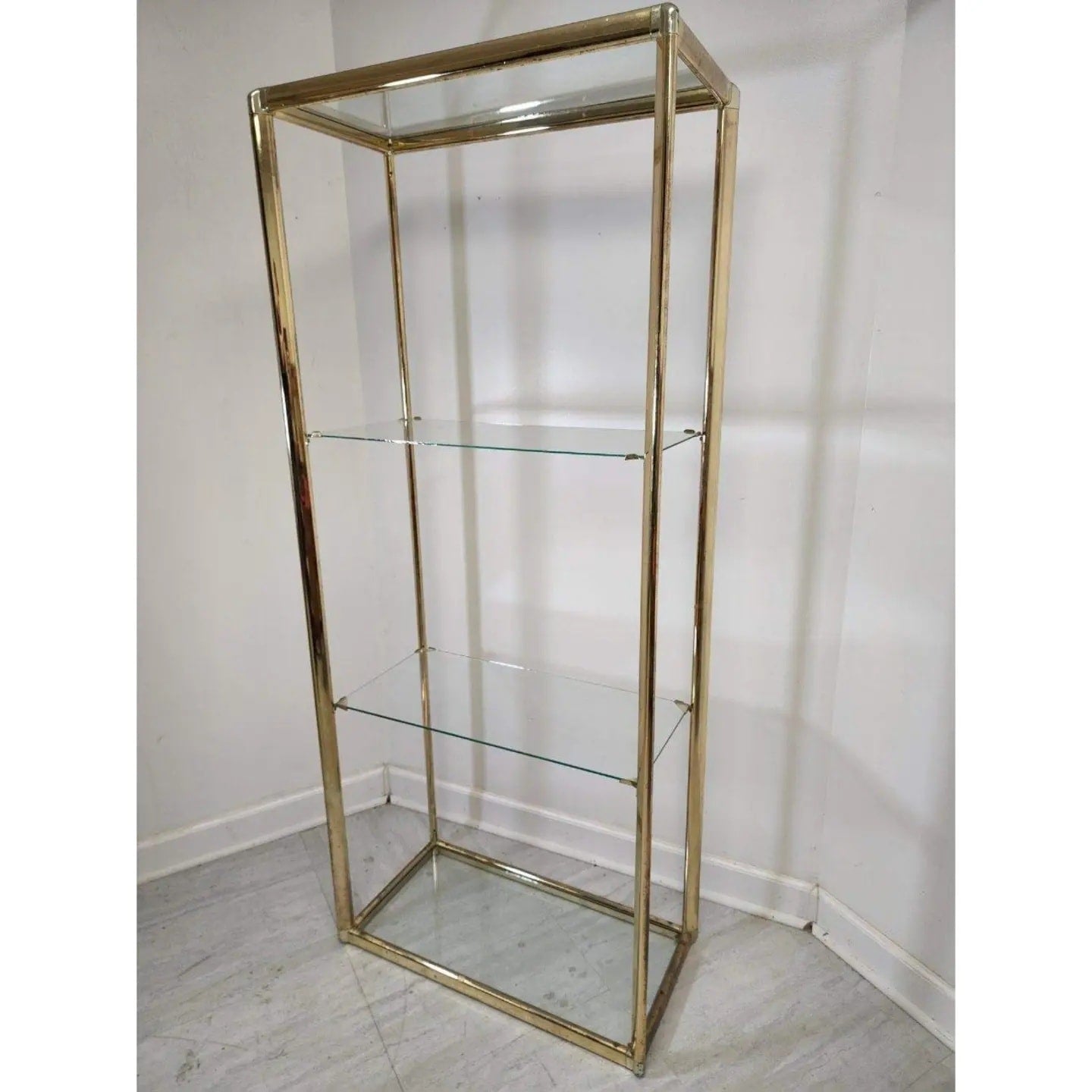 Vintage Brass & Glass Etagere Display Shelving Unit