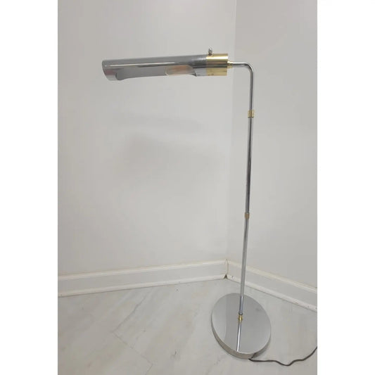 Mid-Century Modern Casella Chrome & Brass Floor Reading Task Lamp