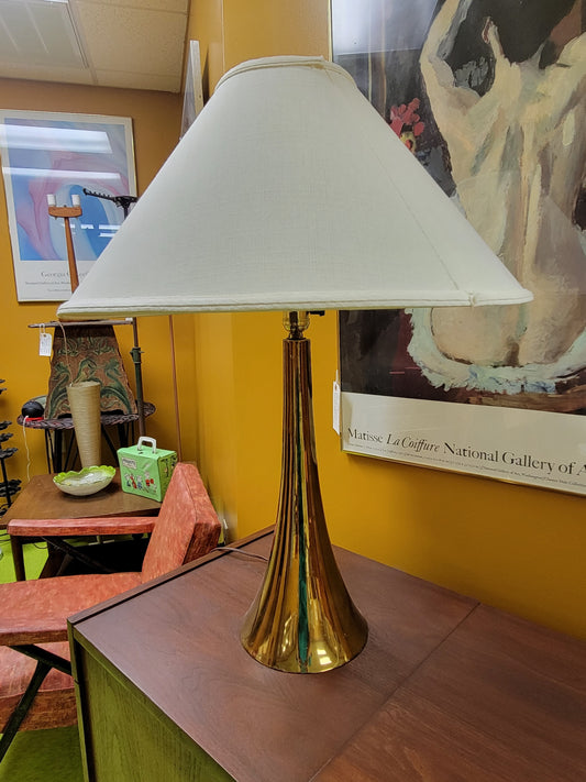 Mid-Century Modern Metal & Brass Fluted Tapered Table Lamp