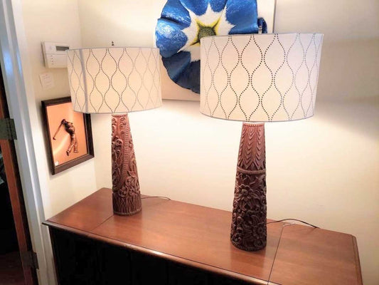 Pair of Mid-Century Carved Solid Wood Table Lamps