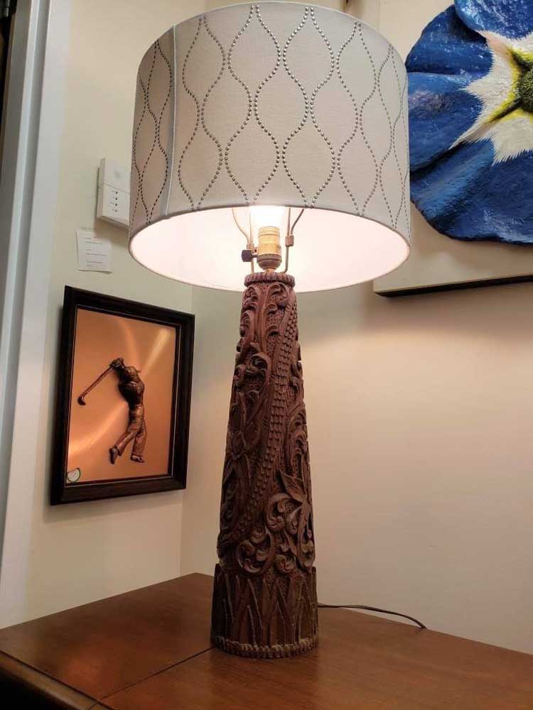 Pair of Mid-Century Carved Solid Wood Table Lamps