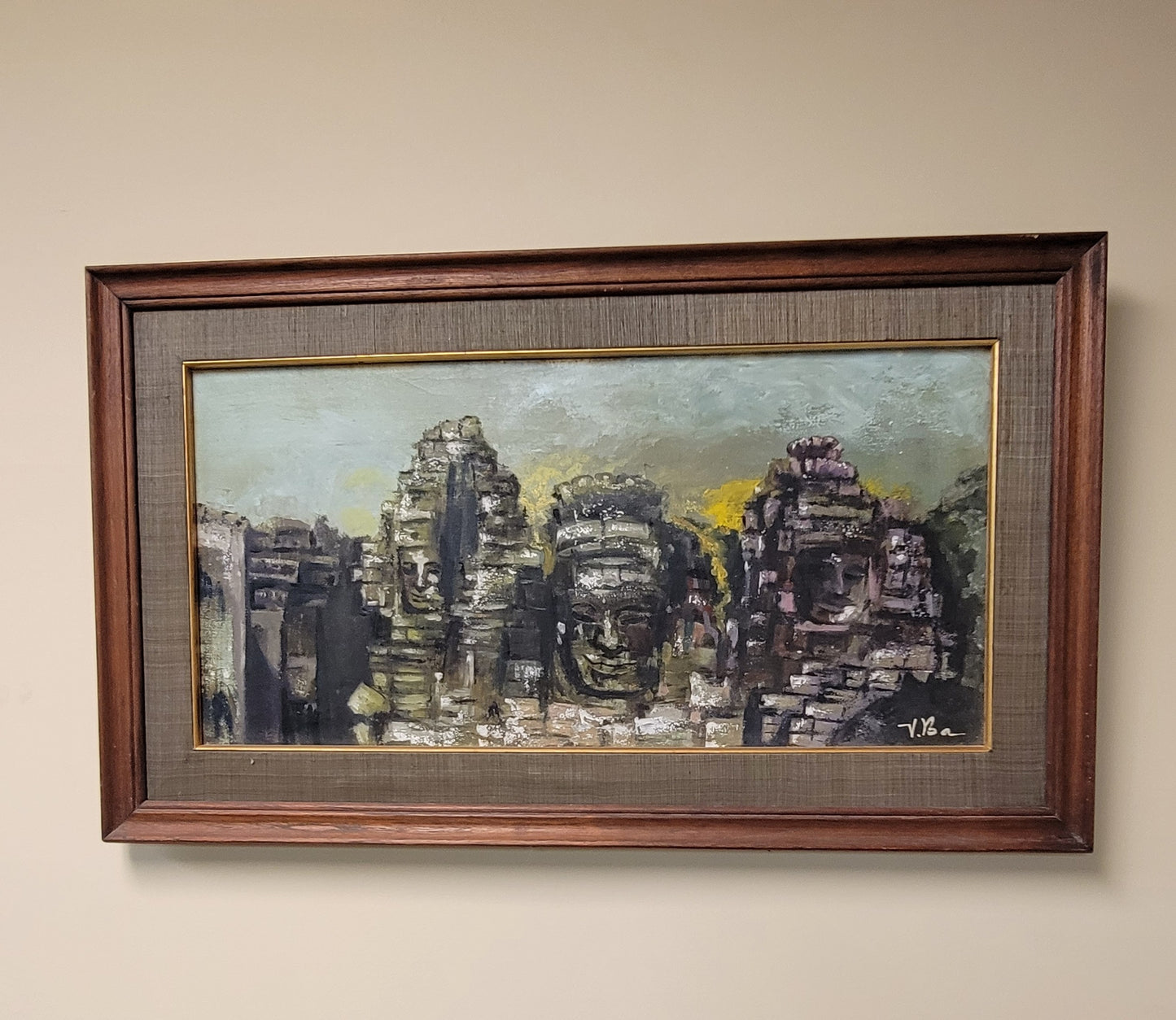 Vintage Mid-Century Signed Scenic Oil Painting on Canvas (Mt. Rushmore-Style)