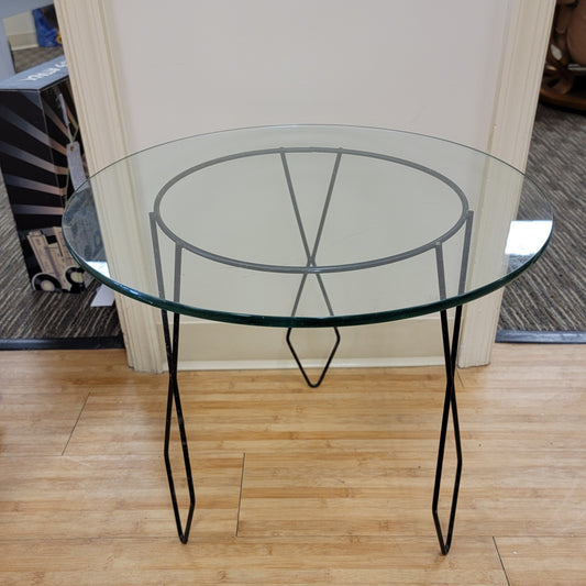 Mid-Century Glass Top Iron Side Table