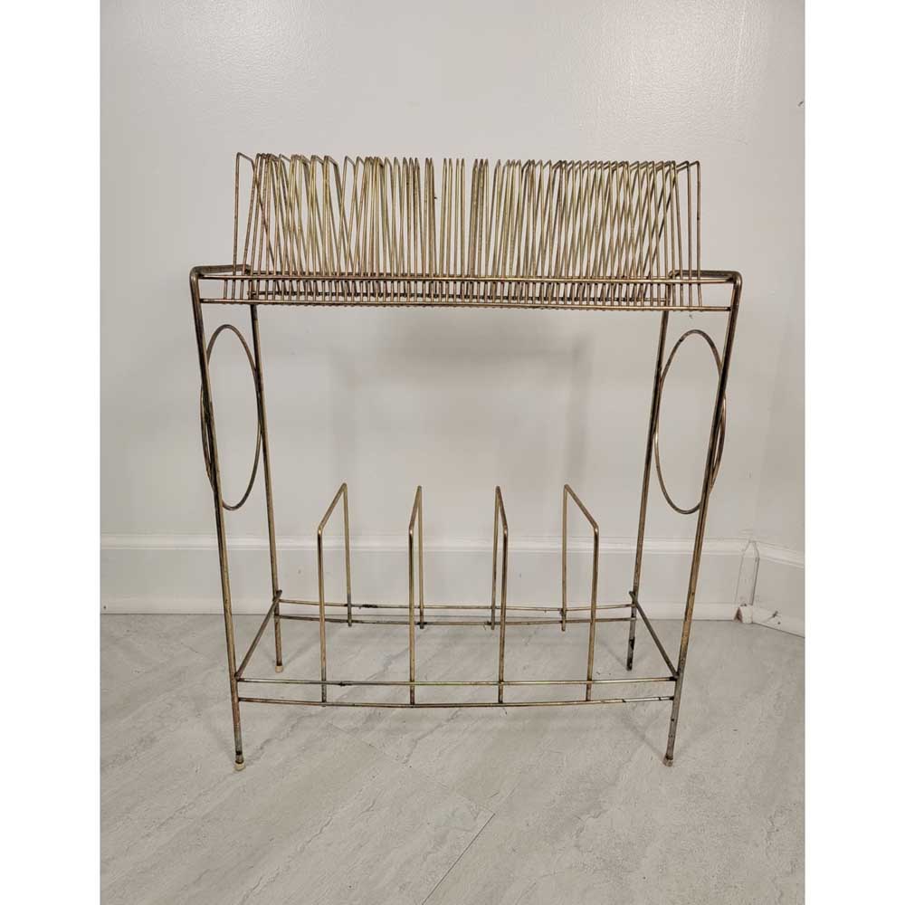 Small Mid-Century Gold Metal Wire Record Holder Stand