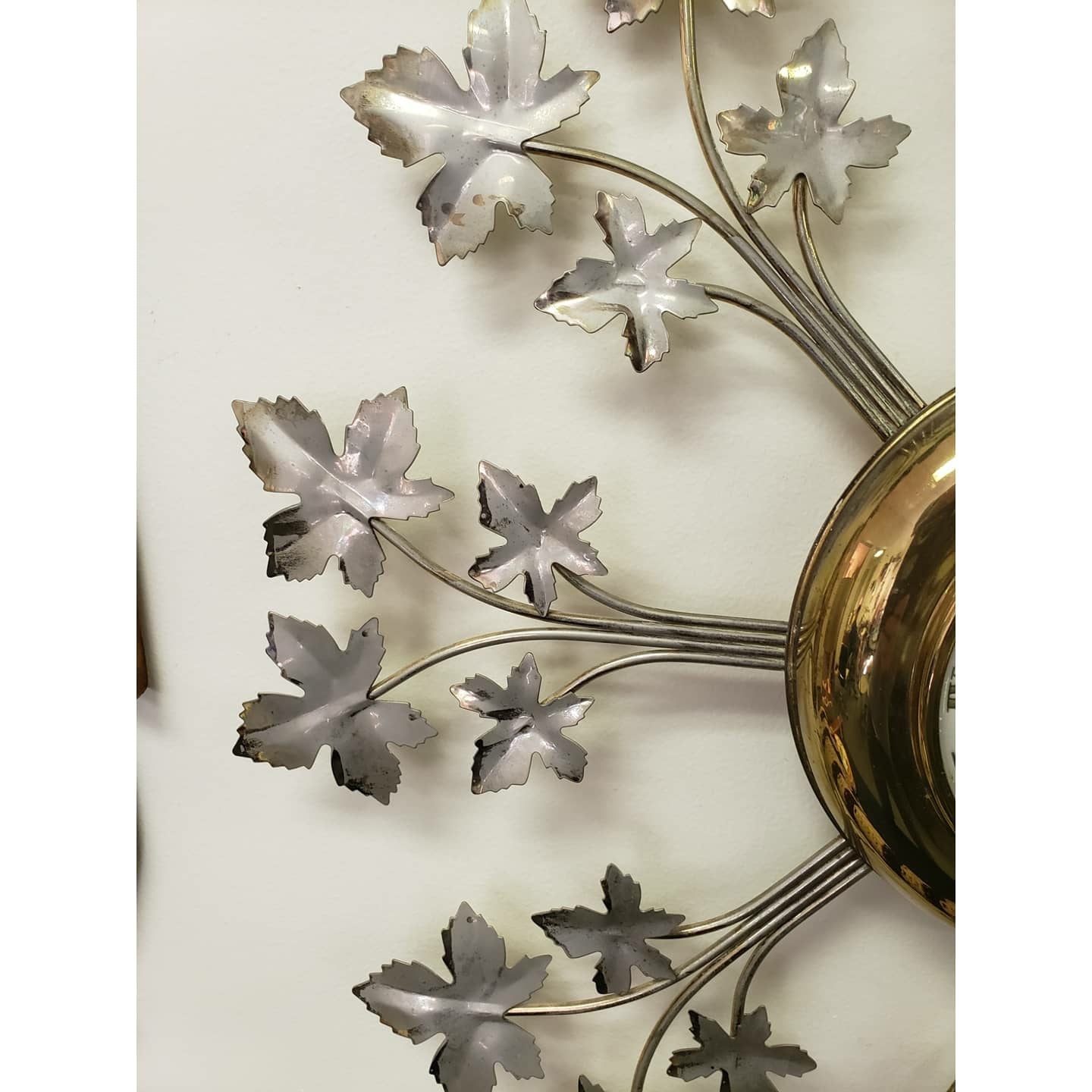 Mid-Century Metal Leaf Electric Wall Clock by United