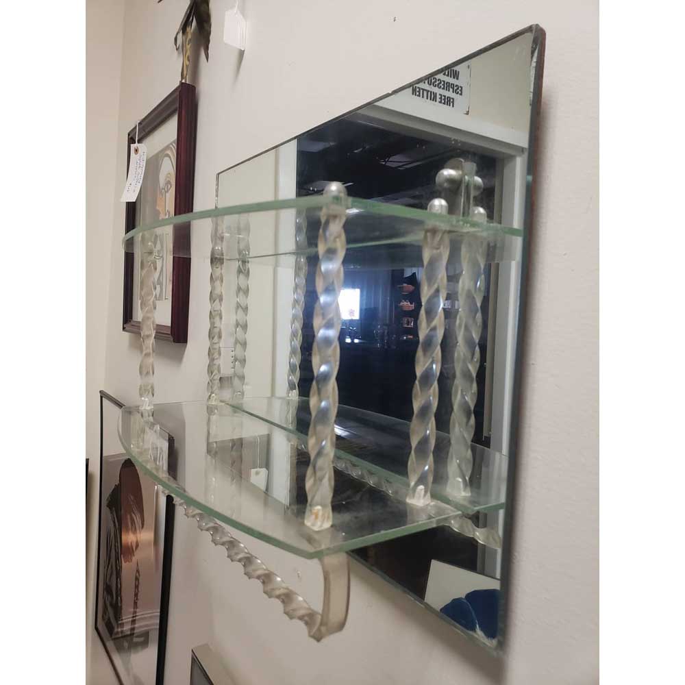Mid-Century Mirror with Lucite Shelving