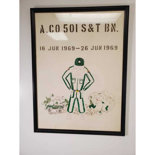 Vintage 1960's Military Framed Art Sketch