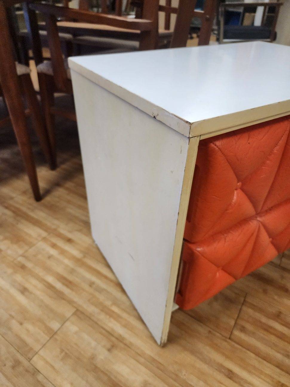 Retro Orange & White Mid-Century Nightstand / End Table