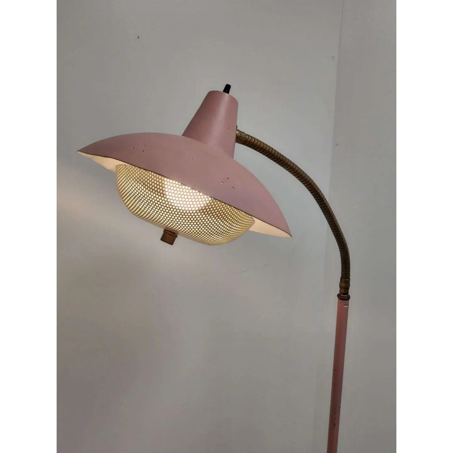 Mid-Century Pink Metal Atomic Gooseneck Floor Lamp