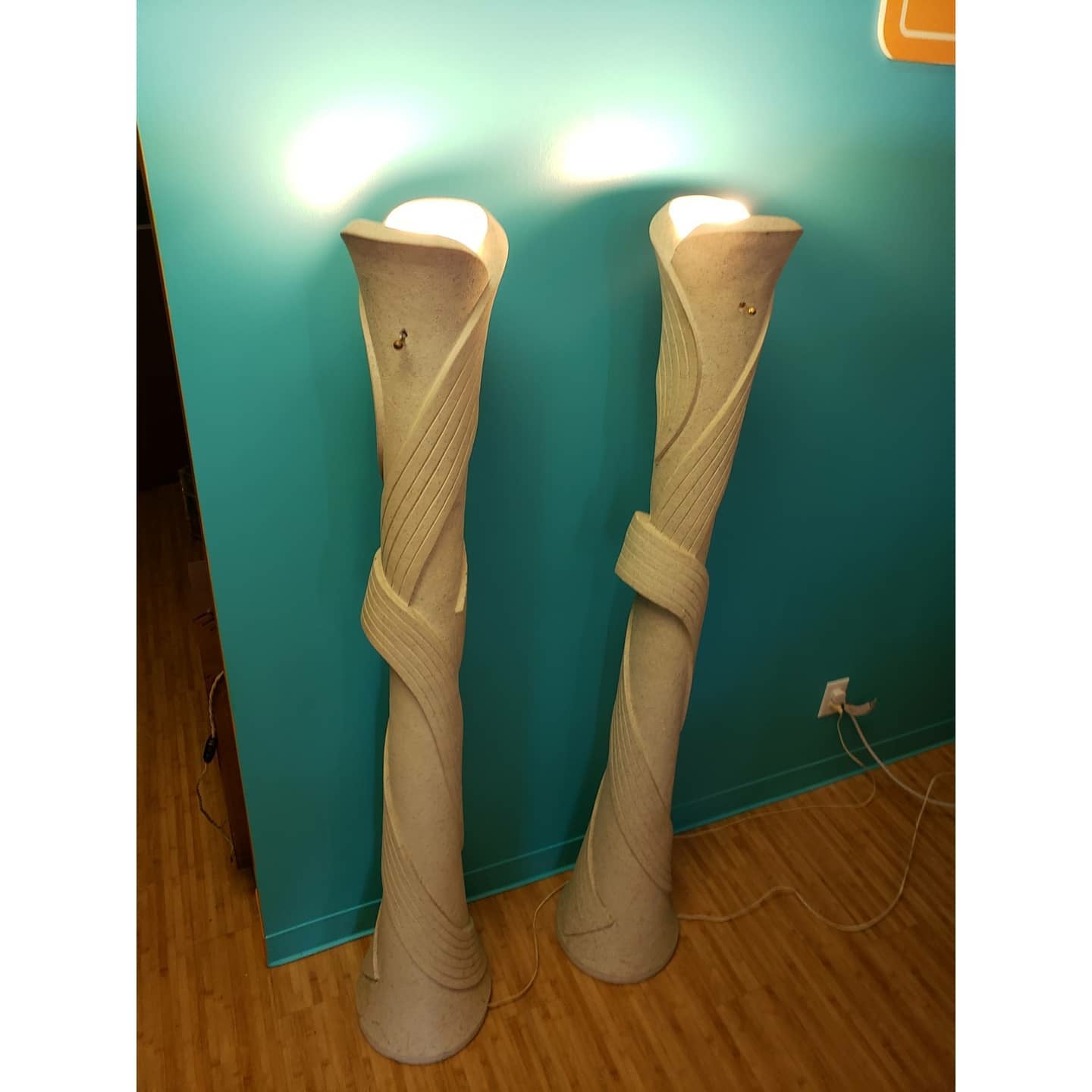 Pair of Postmodern Plaster Michael Taylor-Style Floor Lamps