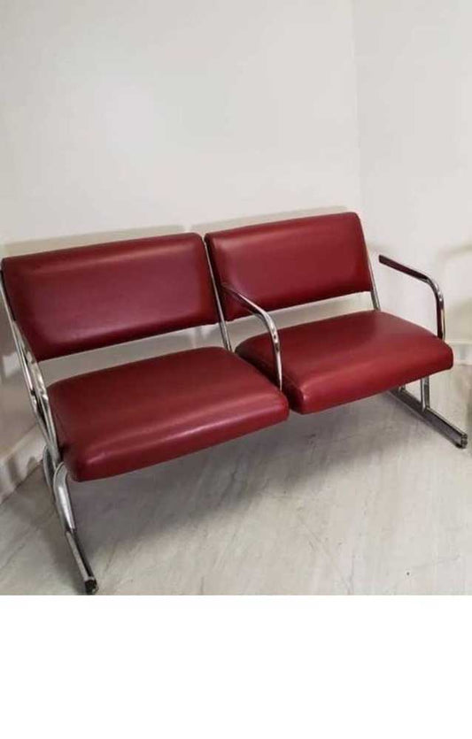 Mid-Century Chrome & Red Cantilever Settee