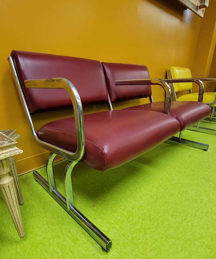 Mid-Century Chrome & Red Cantilever Settee