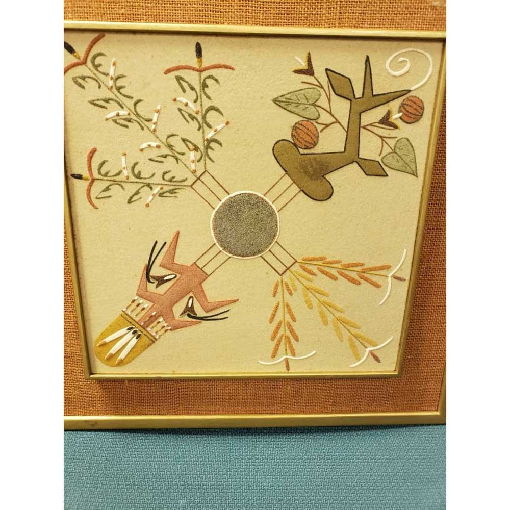 Mid-Century "4 Sacred Plants" Wall Art Sand Painting by William Price