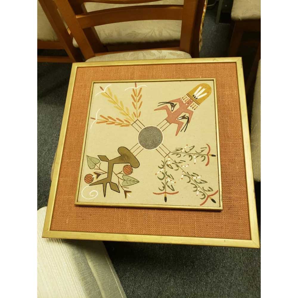 Mid-Century "4 Sacred Plants" Wall Art Sand Painting by William Price