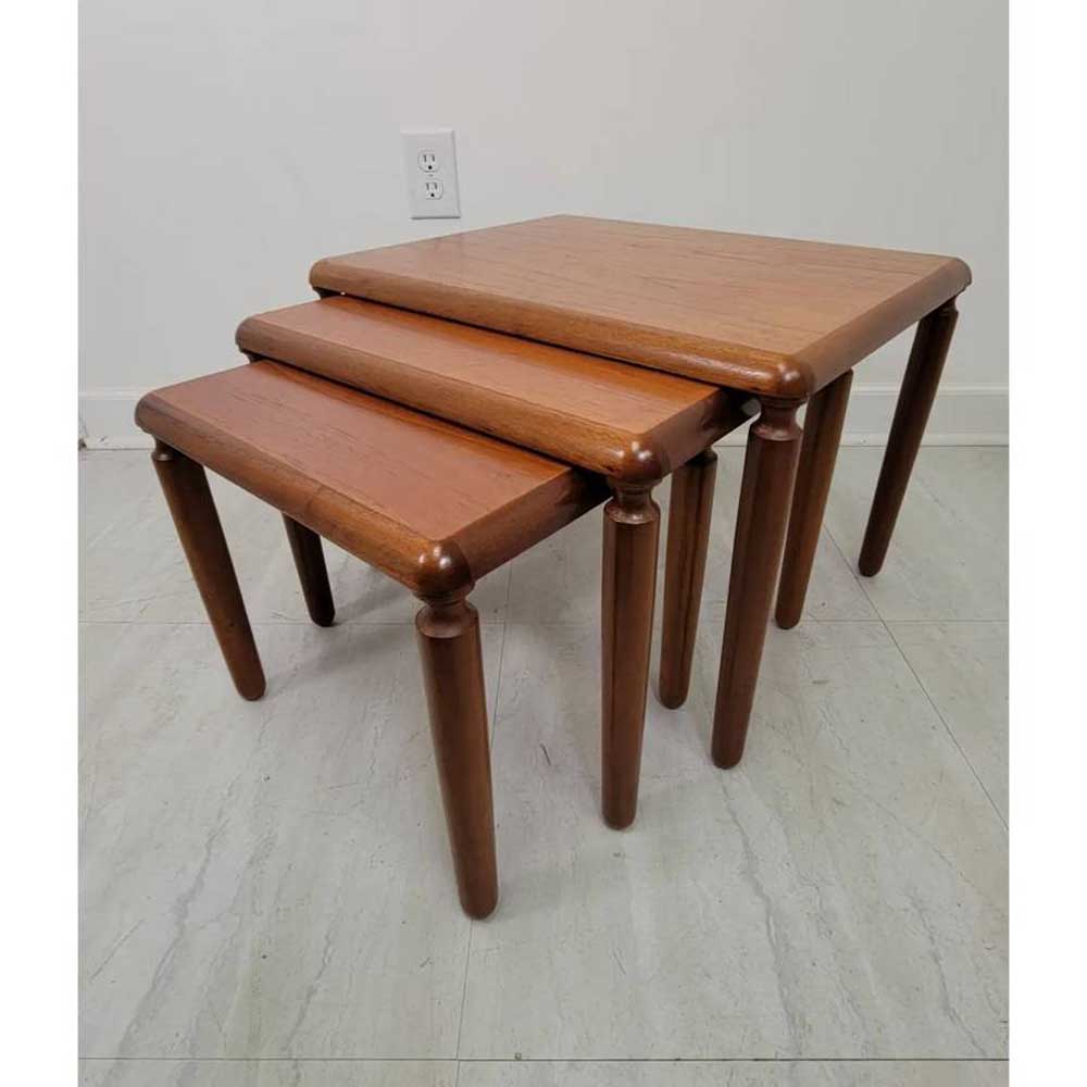 Mid-Century Modern Solid Teak Nesting Table Set