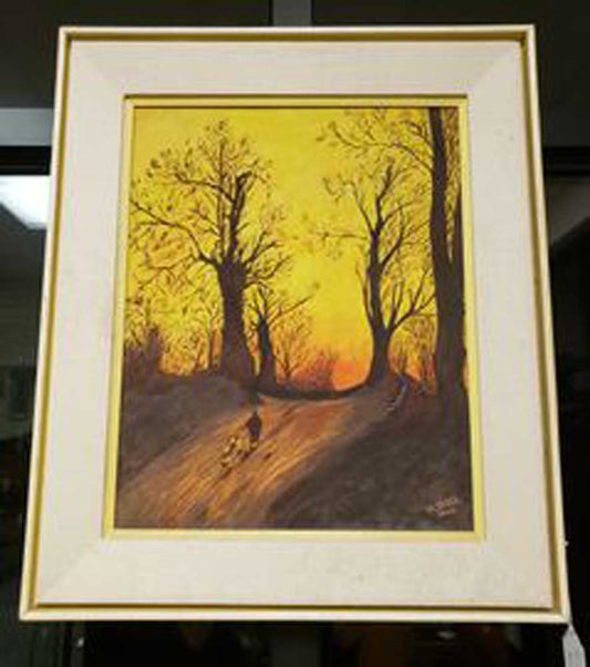 Vintage Signed & Dated "M Sigel 1963" Fall Sunset Oil Painting