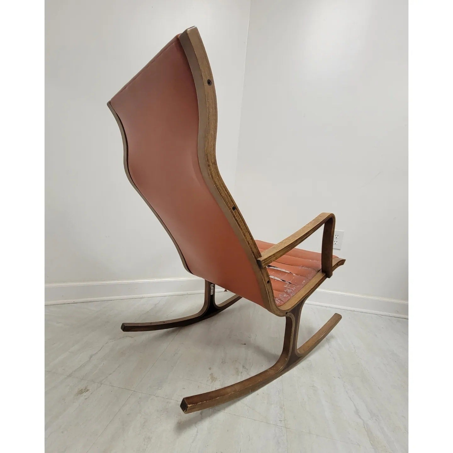 Mid-Century Modern Kosuga Japan Leather Rocking Chair